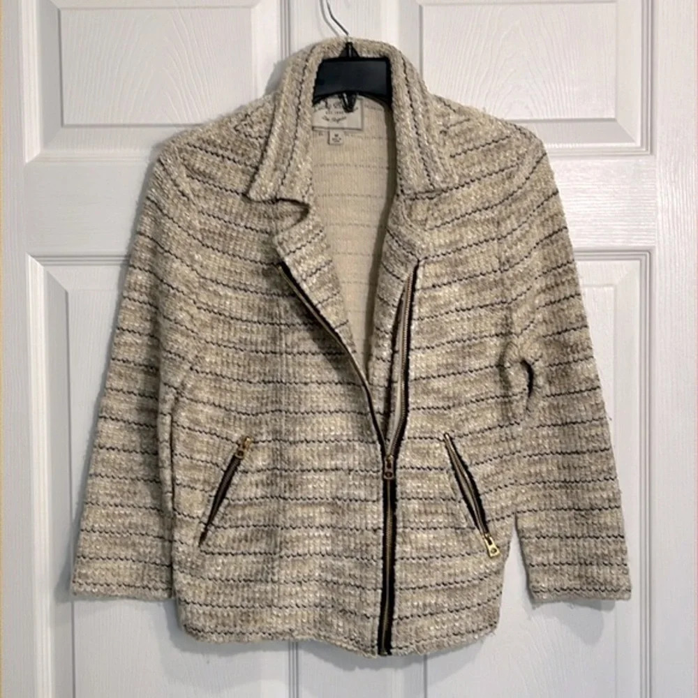 Lucky Brand Marled Knit Tweed Moto Asymmetrical Zip Up Jacket - Size Medium
